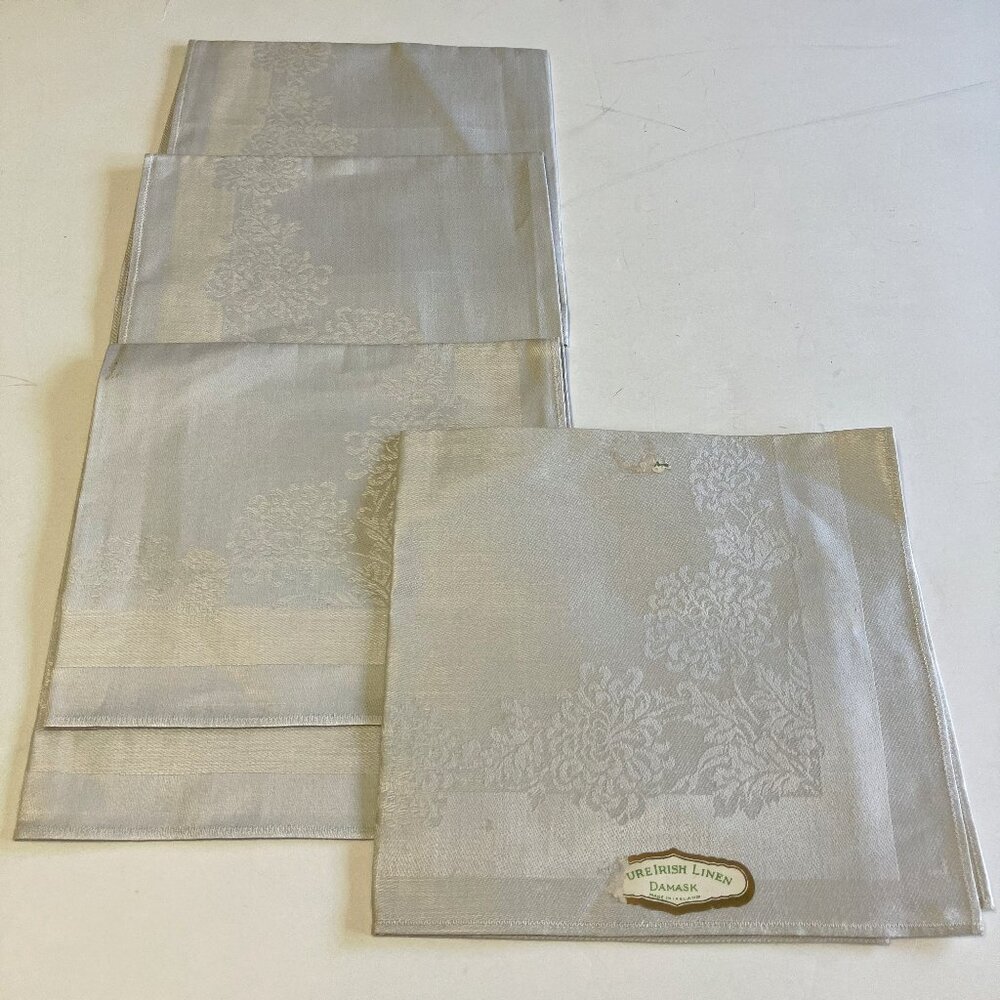 Irish linen damask vintage napkins set of four silver shade - Picture 1 of 9